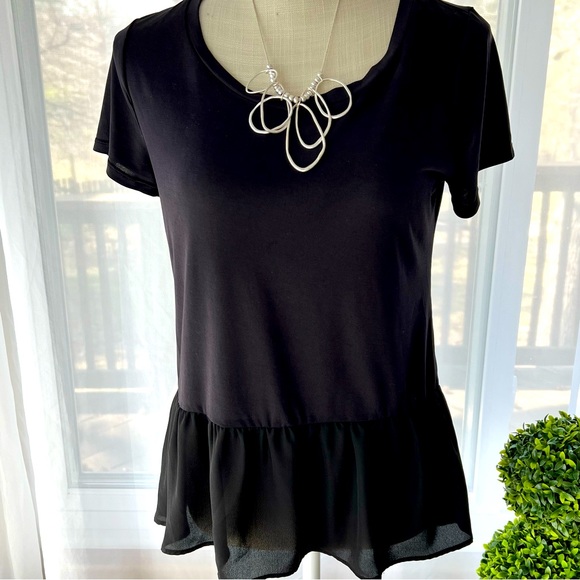 Juicy Couture Shift Peplum Top Black Short Sleeve Size Small - Picture 2 of 13